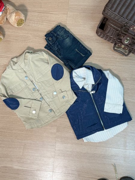 طقم 4 قطع (بنطلون + جكيت + قميص + ڤيست) بيج