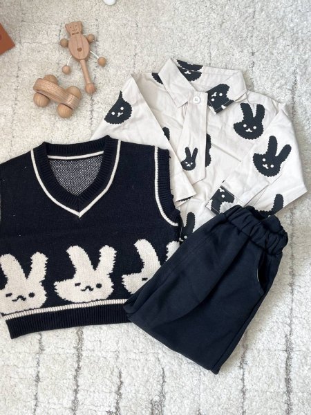 طقم 3 قطع أسود بنطلون وفيست وقميص